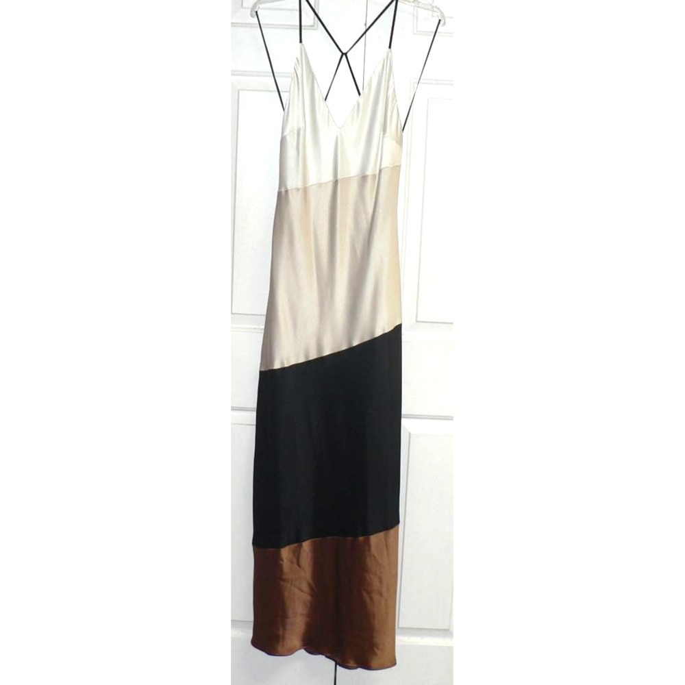 ABS by Allen Schwartz Women's Color Blocked Crisscross Open Back Slip Gown Sz 10